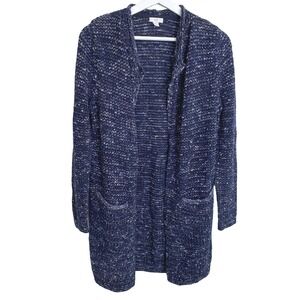 J.Jill Long Line Open Front Cardigan Size SP Dk Azule Marled Lagenlook Cozy